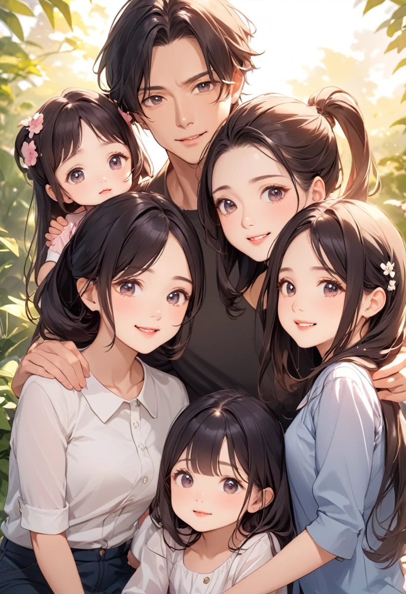 A family of 4 including parents and 2 young daughters