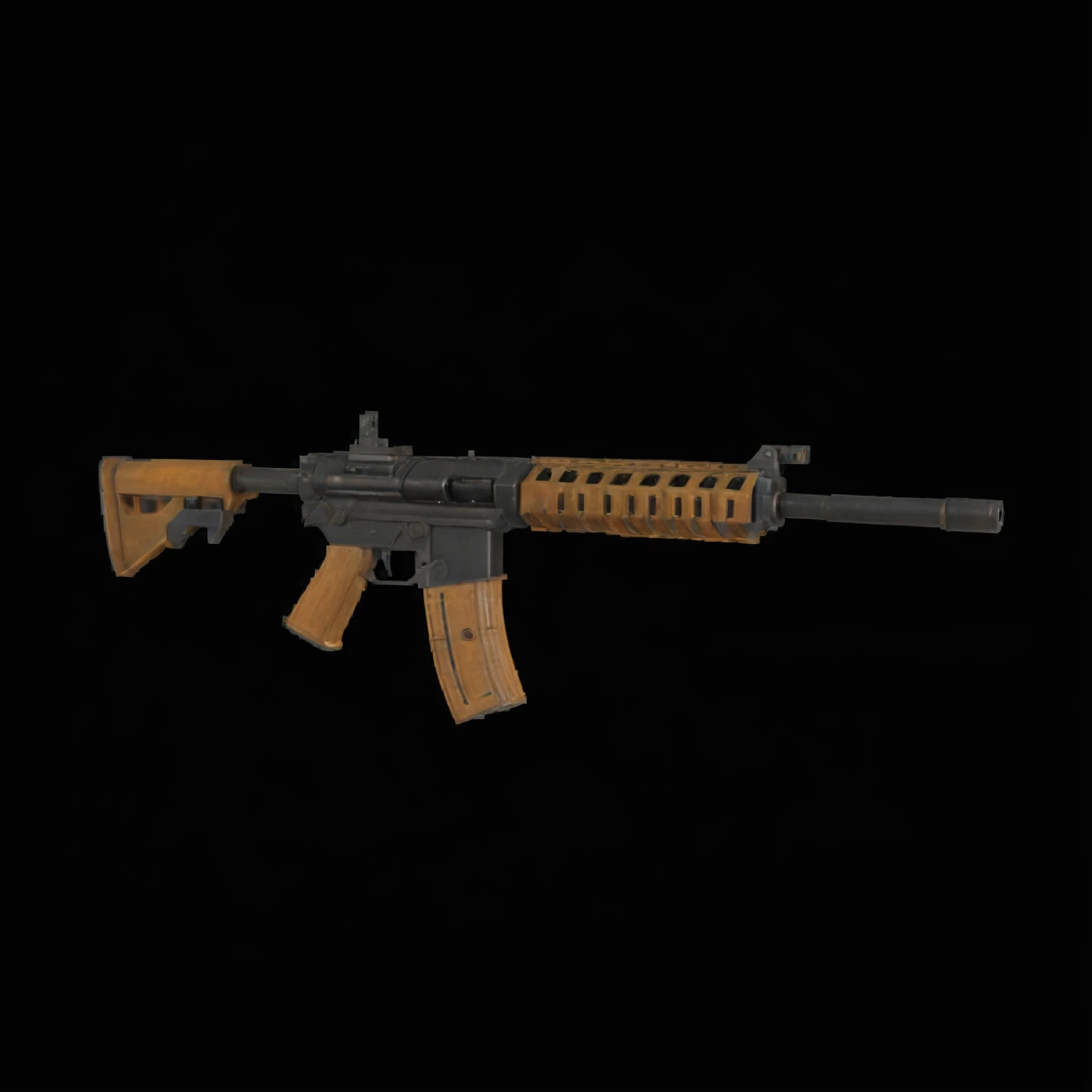 close-up of a toy gun on a black background, ultra realistic AR 16:9, Кинематографический — AR 16:9, assault rifle, Realistic pistol, realistic weapon, Low quality 3d model, octane number -ar 16:9 h 1024, Gun 3D Model, corner assault rifle