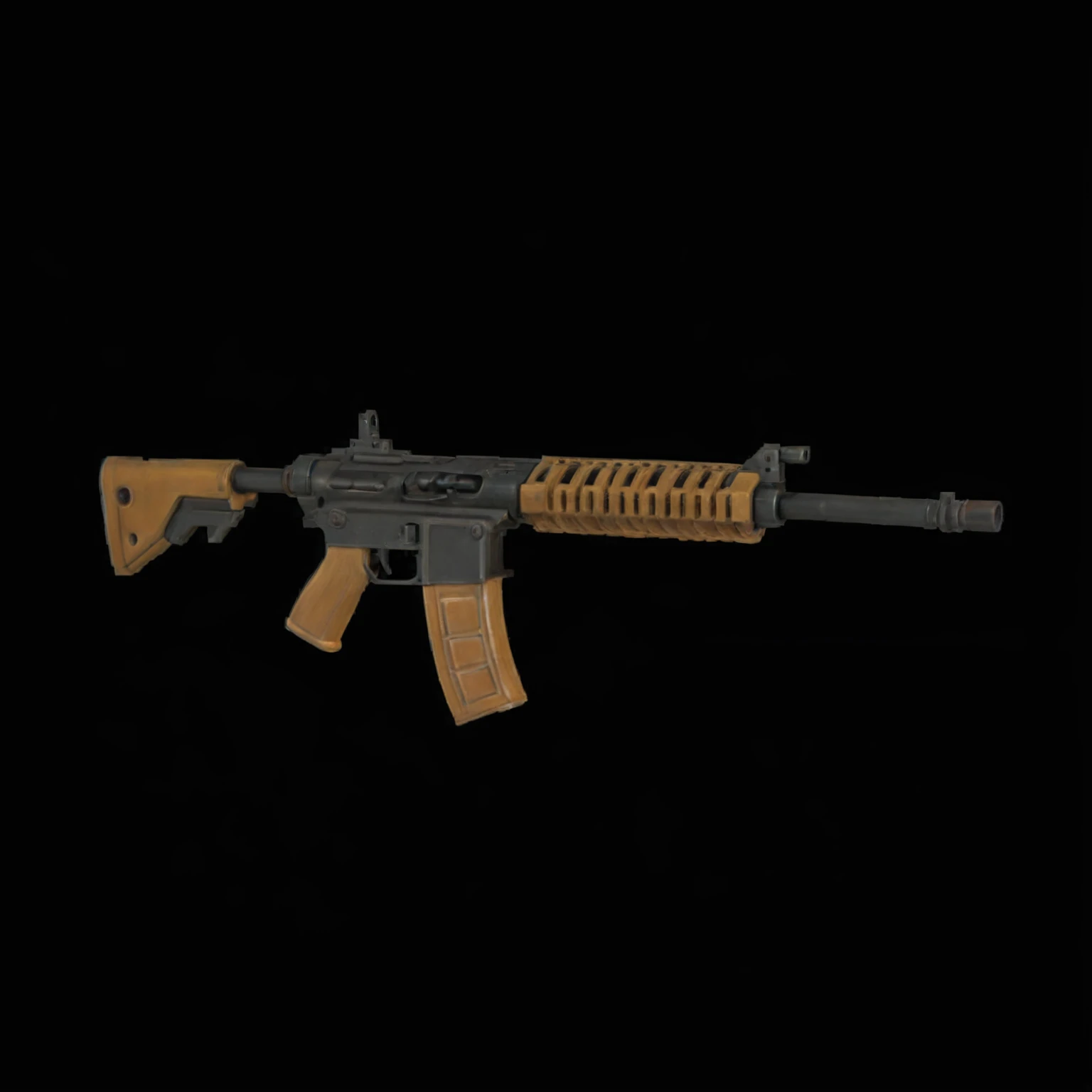 close-up of a toy gun on a black background, ultra realistic AR 16:9, Кинематографический — AR 16:9, assault rifle, Realistic pistol, realistic weapon, Low quality 3d model, octane number -ar 16:9 h 1024, Gun 3D Model, corner assault rifle