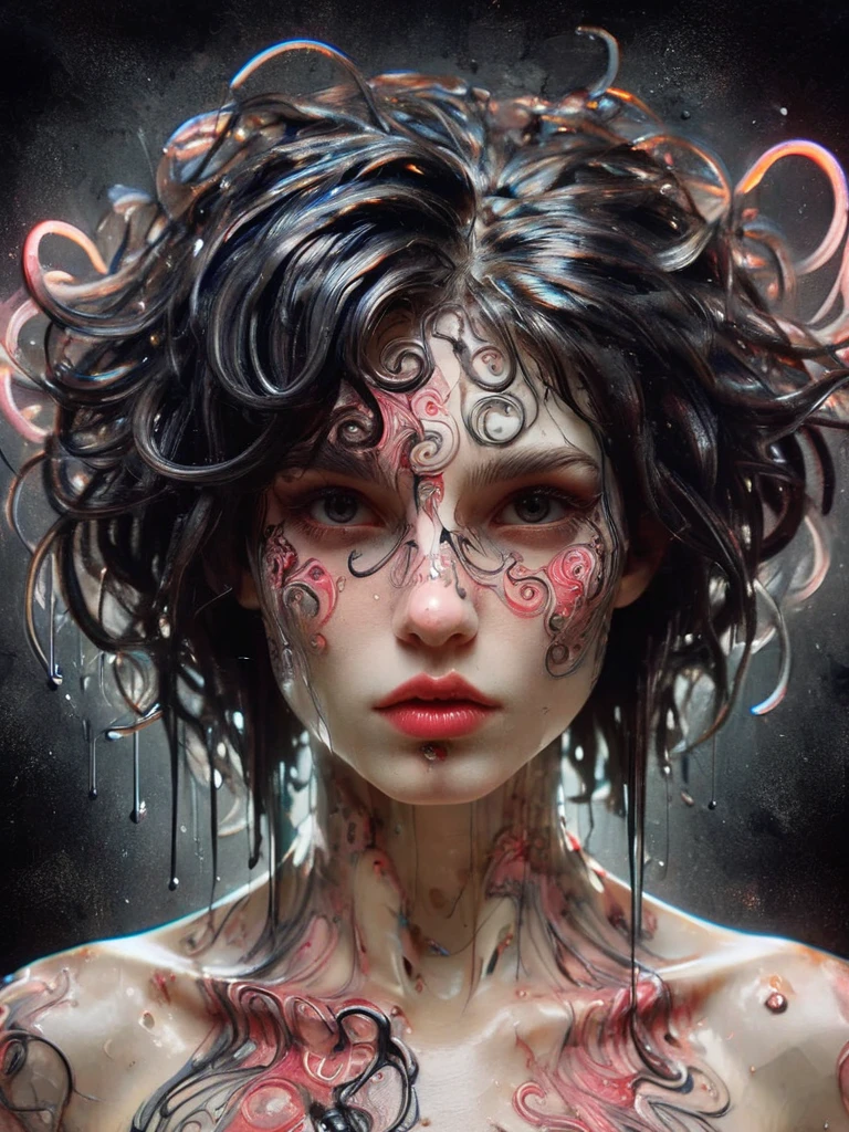 8K, rgb, hdr, pinturas de aceite, acuarelas, colores saturados brillantes, Anna Razumovskaya, Jarek Kubicki, Aleksi Brilo, Darek Zabrotsky, sakimichan, lois, Aminola Rezai, foto CRUDA, negro, dark Rojo, de cerca, Retrato de Medusa, mixed media collage. text with inscription "eloise", hermoso rostro. calligraphy, Gouache Wash, Boceto a pluma, lineas finas, Vintage illustration style. negro, blanco, Rosa coral, Rojo, pelo rubio, beautiful patterns ral-negrolight