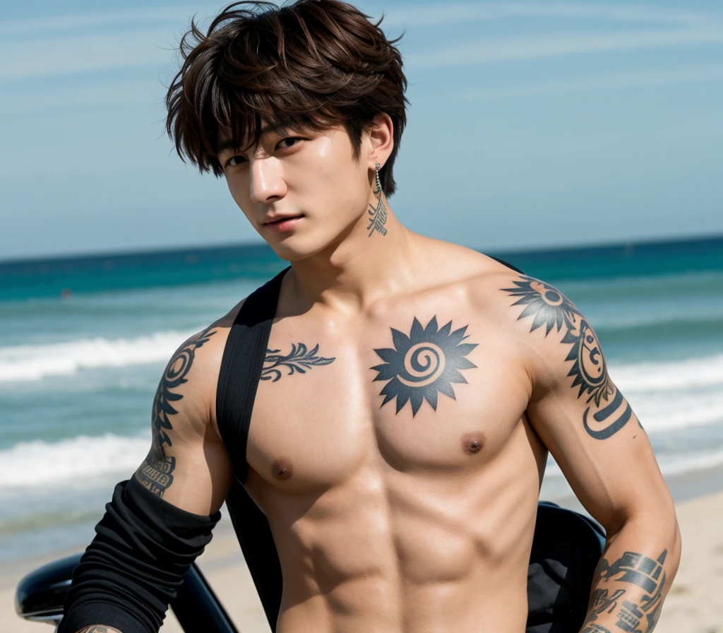 Jeon Jungkook, con tatuajes y en una moto