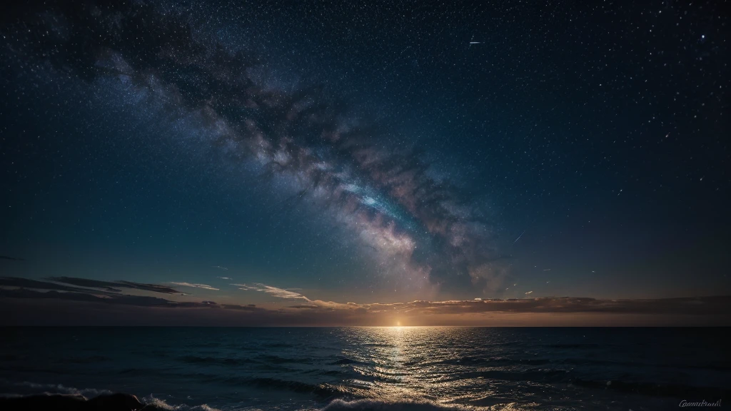 Glittering sky with shining stars and moonlight. Por do sol. Criar arte para moldura