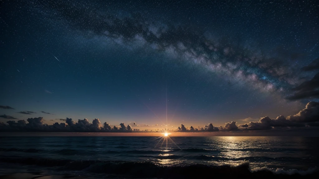 Glittering sky with shining stars and moonlight. Por do sol. Criar arte para moldura