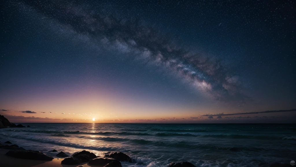 Glittering sky with shining stars and moonlight. Por do sol. Criar arte para moldura