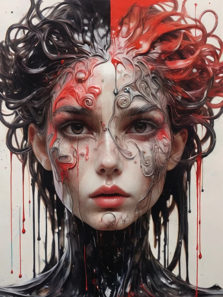 8K, rgb, hdr, pinturas de aceite, acuarelas, colores saturados brillantes, Anna Razumovskaya, Jarek Kubicki, Aleksi Brilo, Darek Zabrotsky, sakimichan, lois, Aminola Rezai, foto CRUDA, negro, dark Rojo, de cerca, Retrato de Medusa, mixed media collage. text with inscription "eloise", hermoso rostro. calligraphy, Gouache Wash, Boceto a pluma, lineas finas, Vintage illustration style. negro, blanco, Rosa coral, Rojo, pelo rubio, beautiful patterns  ral-negrolight