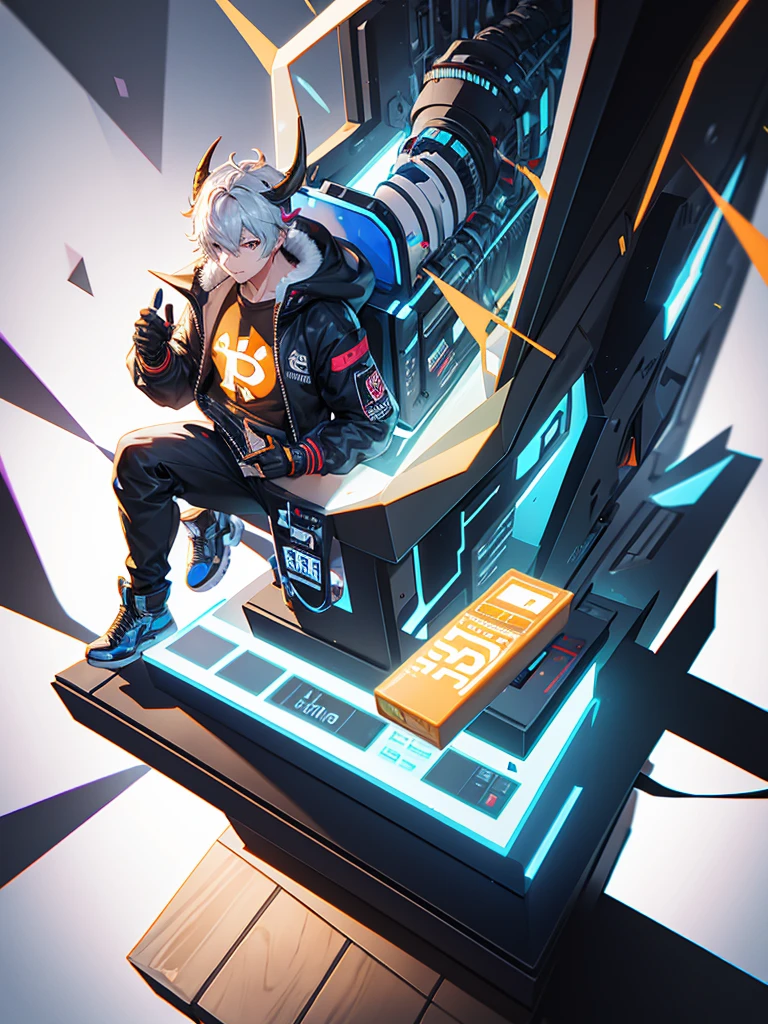 Cyber bull holding bitcoin in his hand