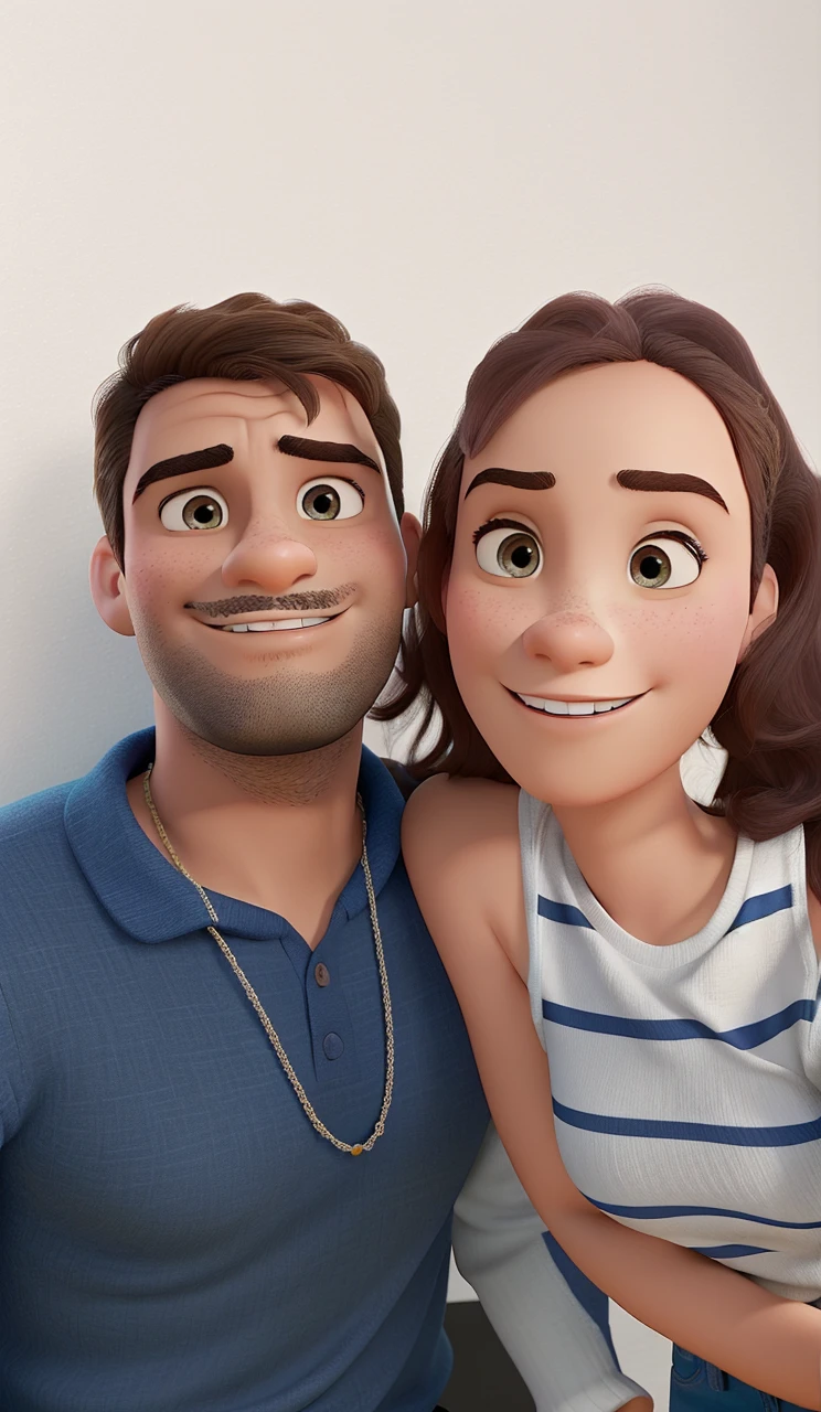 Homem de 26 e esposa de 26 anos, Disney Pixar poster style in high resolution