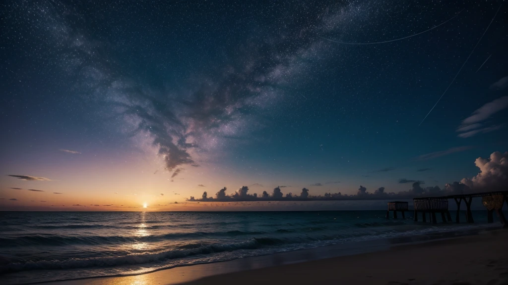 Glittering sky with shining stars and moonlight. Por do sol. Criar arte para moldura