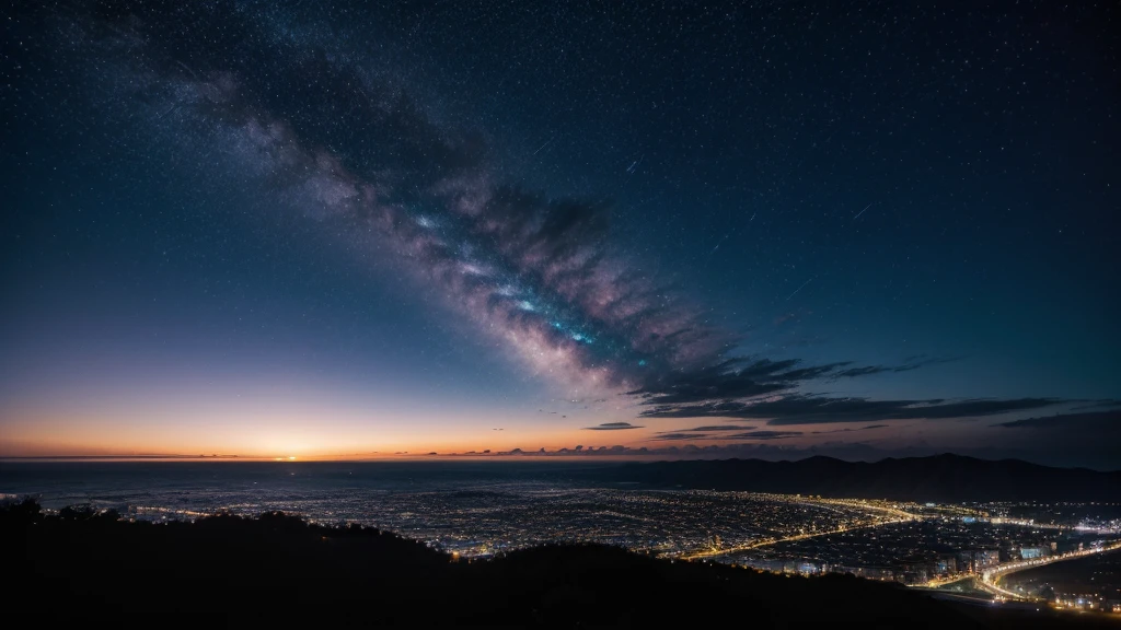 Glittering sky with shining stars and moonlight. Por do sol. Criar arte para moldura