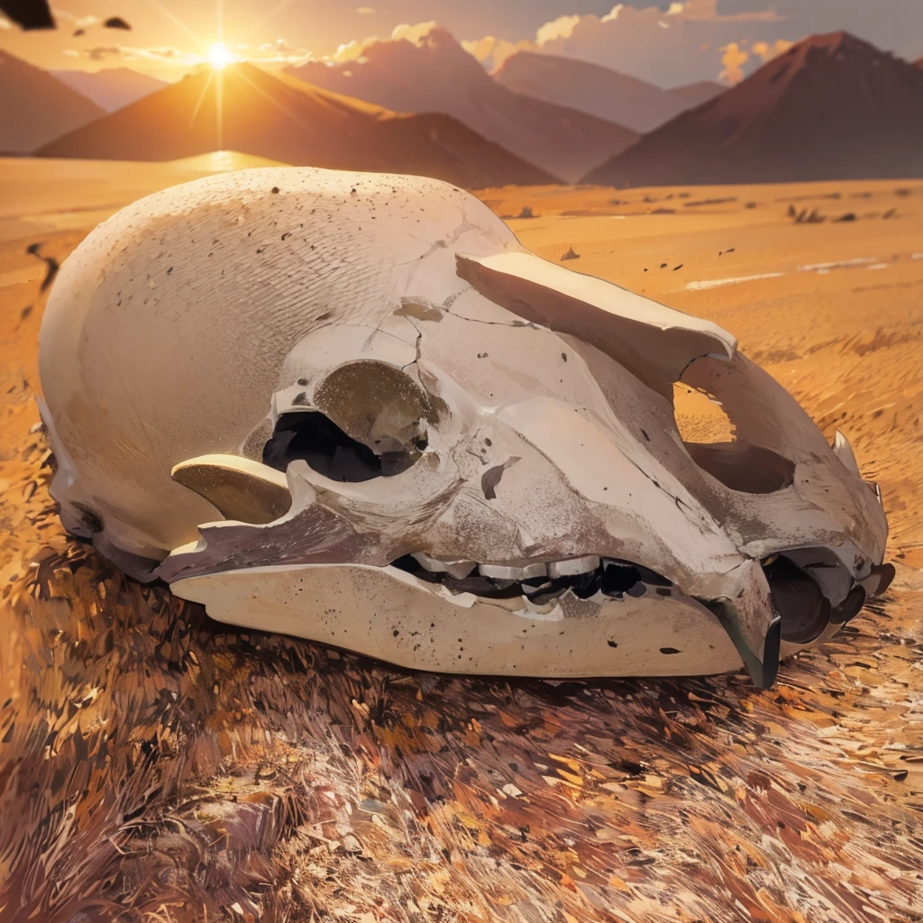 animal skull, dead animal, in the middle of savana, just regular animal skull,