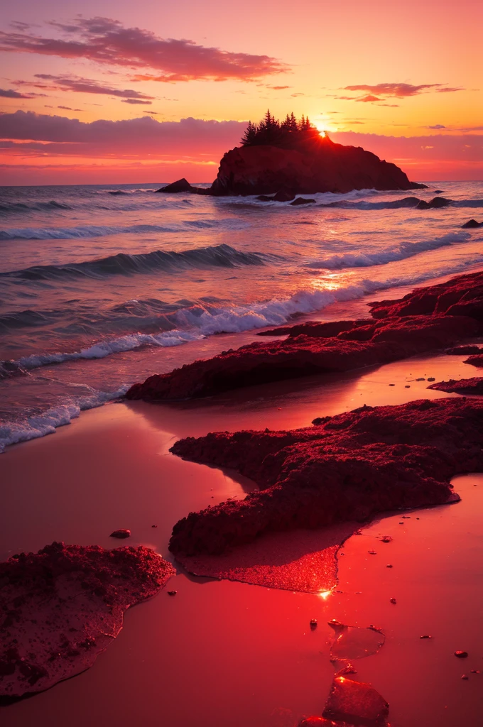 A glass beach red sky