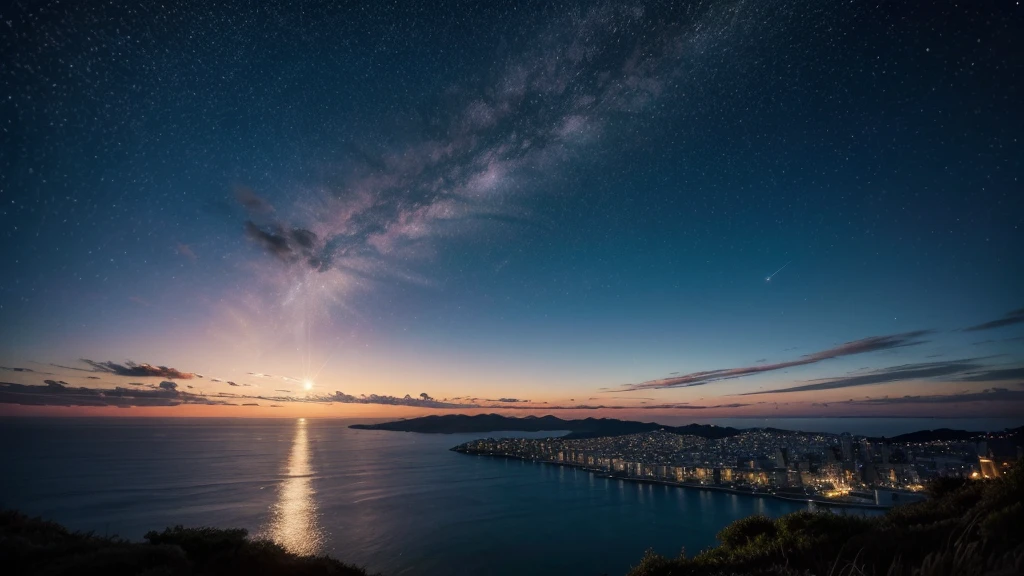 Glittering sky with shining stars and moonlight. Por do sol. Criar arte para moldura
