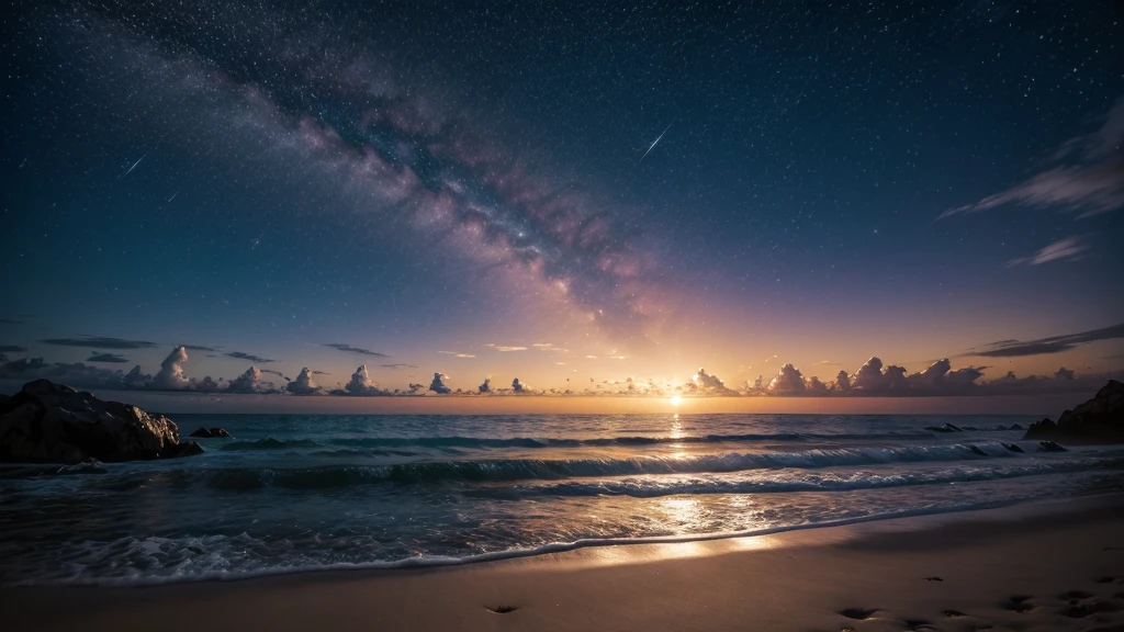 Glittering sky with shining stars and moonlight. Por do sol. Criar arte para moldura