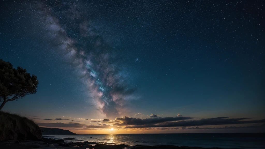 Glittering sky with shining stars and moonlight. Por do sol. Criar arte para moldura