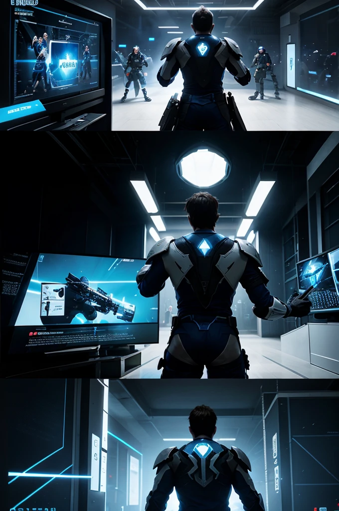 Banner colors: bright blue, black, white. Images: heroes, game scenes, text: "Game Club" design: cyber