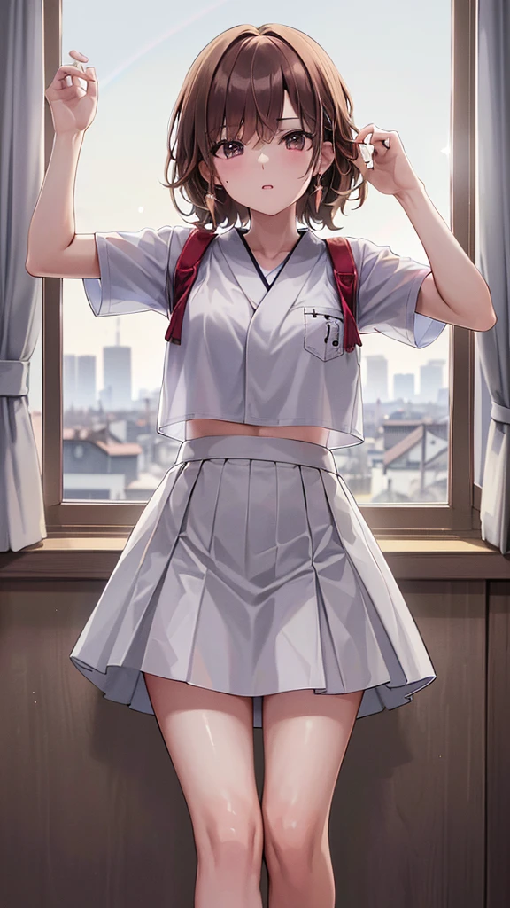 a girl, wearing thin skirt,((4k resolution)),((high quailty lens)),((lens ISO f4.5)),((effect blurred rim +5)),((Eliminates Chromatic Aberration)),((Enable Canon lens correction)),BREAK,((best graphics model)),((Bright balance and soft ratio)), ((moderate dark balance)),((dark area 30%)),((((contrast 10%)), BREAK,((building best quality)),((ratio sun beam 60%)),((Sky light 10%)),BREAK,((of the highest quality, 8K,Raw photo)),Japanese style colors, Soft-beam light, afternoon light