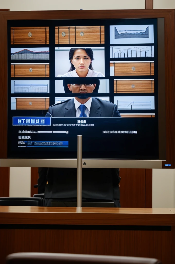 A forensic expert presenting digital evidence in a courtroom, using charts and digital displays to explain findings to the jury.