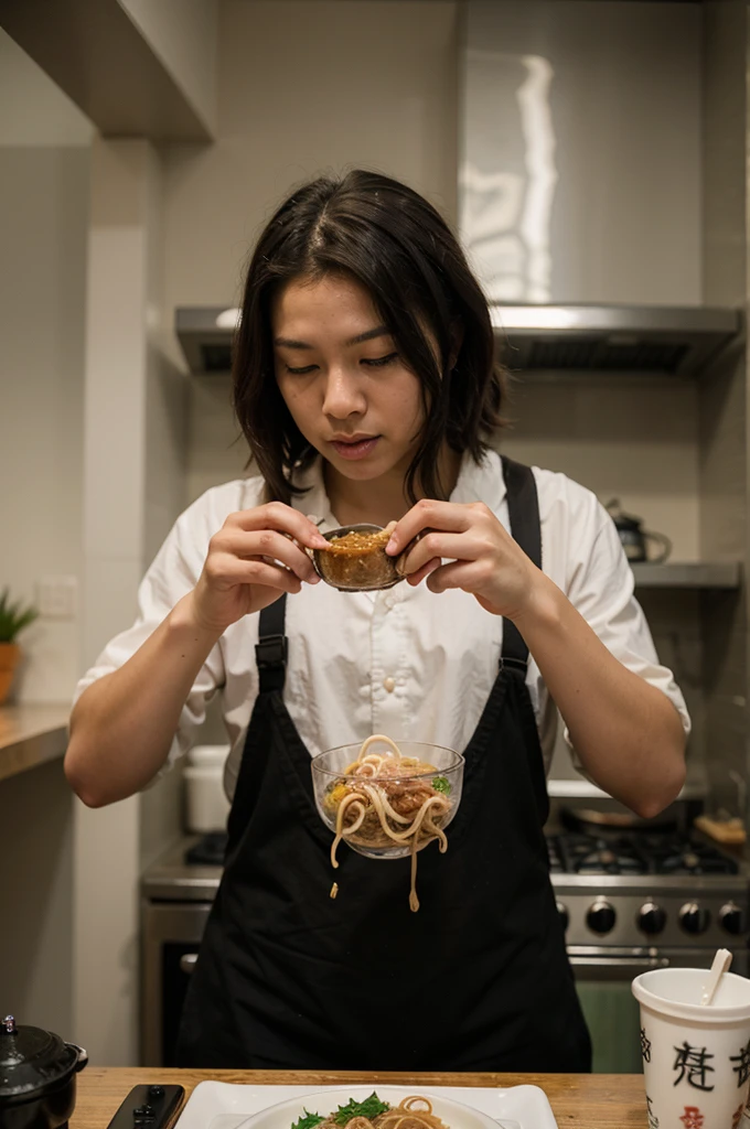 A photography tanjiro kamado eating ramen