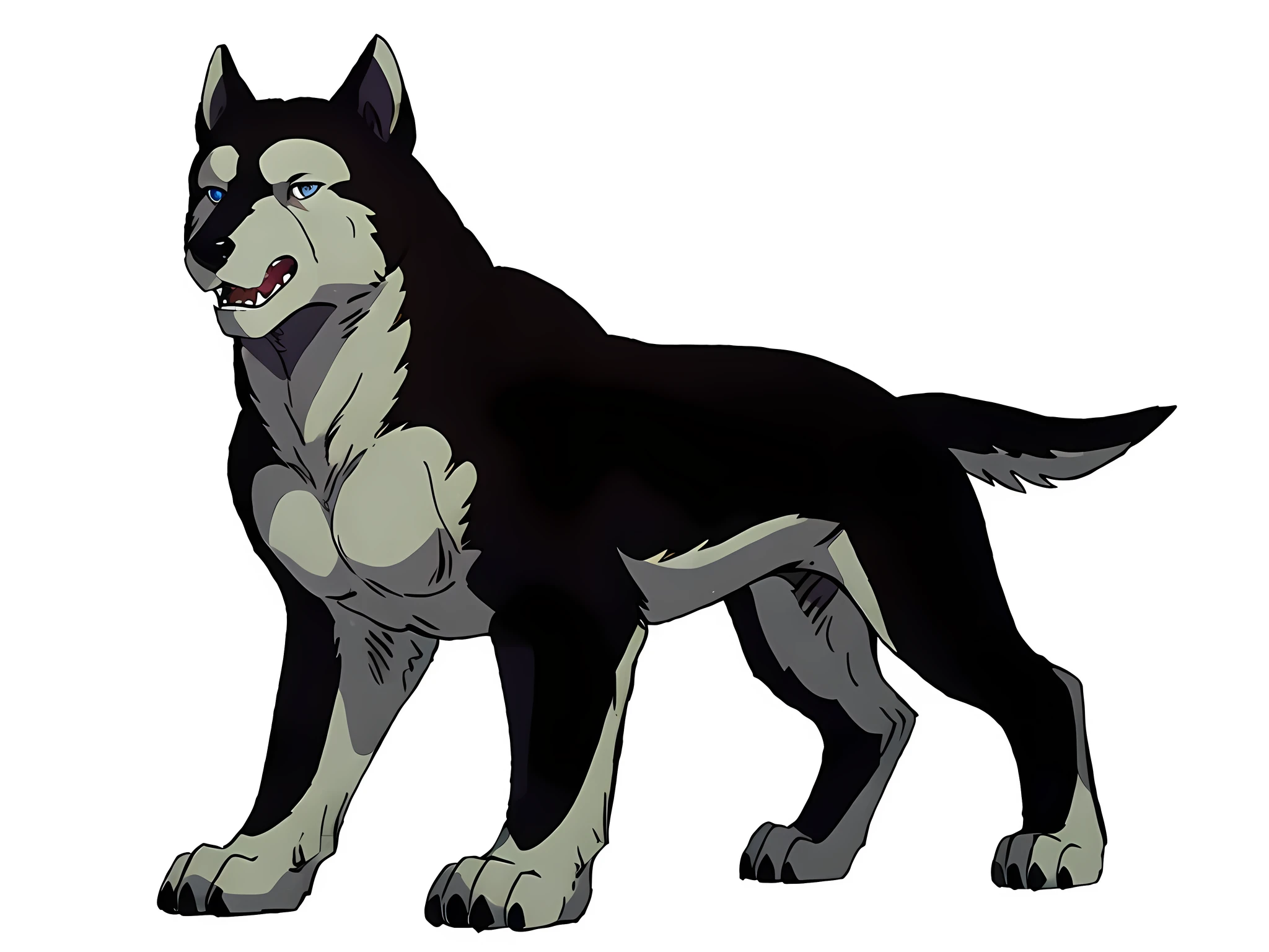 kisaragi (ginga), male, masculine, feral:1.1, quadruped, full body, (muscular forelegs, muscular neck, muscular shoulders, muscular hindlegs, muscular feral):1.5, (pectorals, biceps):1.1, paws, detailed, high quality, best resolution, solo, posing, standing, (no background, white background):1.5, shadow on ground, dog tail, by wfa, by seibear, by rossciaco, by taran fiddler, by echin:0.5, cel shaded, proud, majestic, detailed eyes, blue eyes