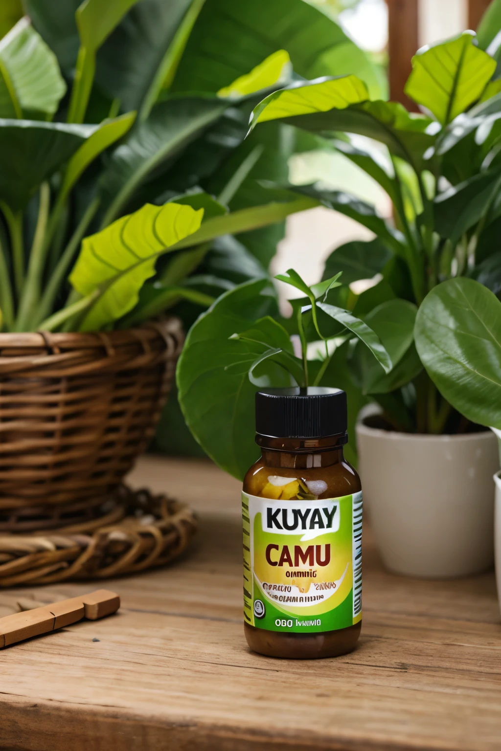 promotion of KUYAY brand organic camu camu vitamin shots in vegan bottle