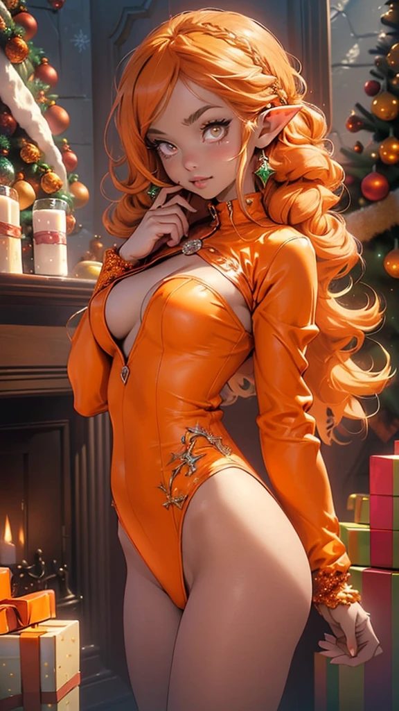 cute loli elf,(((little ,tiny little body,little))),(((26 years old))),((anime elf with extremely cute and beautiful orange hair)), (((elf))), (((elf ears))),
(((flat chest))),((((orange hair:1.35,messy orange hair,long hair,huge braids,colored inner hair,ear breathing)))),(((orange_eyes:1.3))),intricate eyes,beautiful detailed eyes,symmetrical eyes,big eyes:1.5,(((lustrous skin:1.5,bright skin: 1.5,skin tanned,shiny skin,very shiny skin,shiny body,plastic glitter skin,exaggerated shiny skin,illuminated skin))),(detailed body,(detailed face)),
cute,slutty,erotic,daring,(((nsfw))),
zettai ryouiki,revealing clothing,show skin,(((Sexy orange coat, orange coat outfit, wearing a orange coat:1.3,orange winter coat))), ((orange mini-skirt,orange mini skirt with furry edge,visible thong straps)),((underpants strap)),(white gloves,orange clothes,semi-naked,with little orange clothing),((((furry edge clothing)))),(((intricate outfit,intricate clothes,embroidered outfit,ornate outfit))),
(dynamic pose:1.0),embarrassed,(centered,scale to fit dimensions,Rule of thirds),
inside,indoor,((cozy gothic room)),scenery:1.25,((intricate scenery)),((winter decorations)),(Christmas tree:1.5),
(Glossy winter ornaments),highres,sharp focus,(ultra detailed,extremely detailed),(photorealistic artwork:1.37),(extremely detailed CG unity 8k wallpaper),(((vibrant colors,vibrant theme))),(intricate),(masterpiece),(best quality),