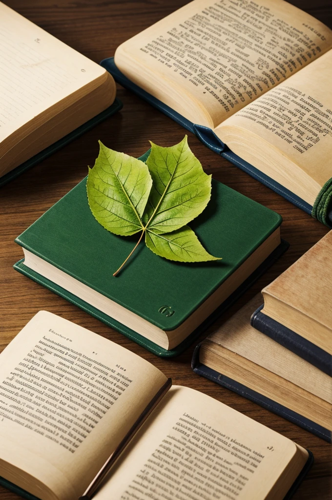 Logo of a book with a leaf on top and a bookmark that stretches to the right and says Studium Bookstore on top 