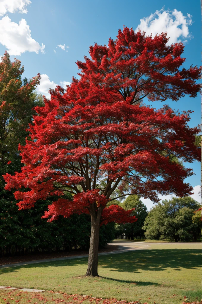 A red tree with a dragon&#39;s eye on its bark 