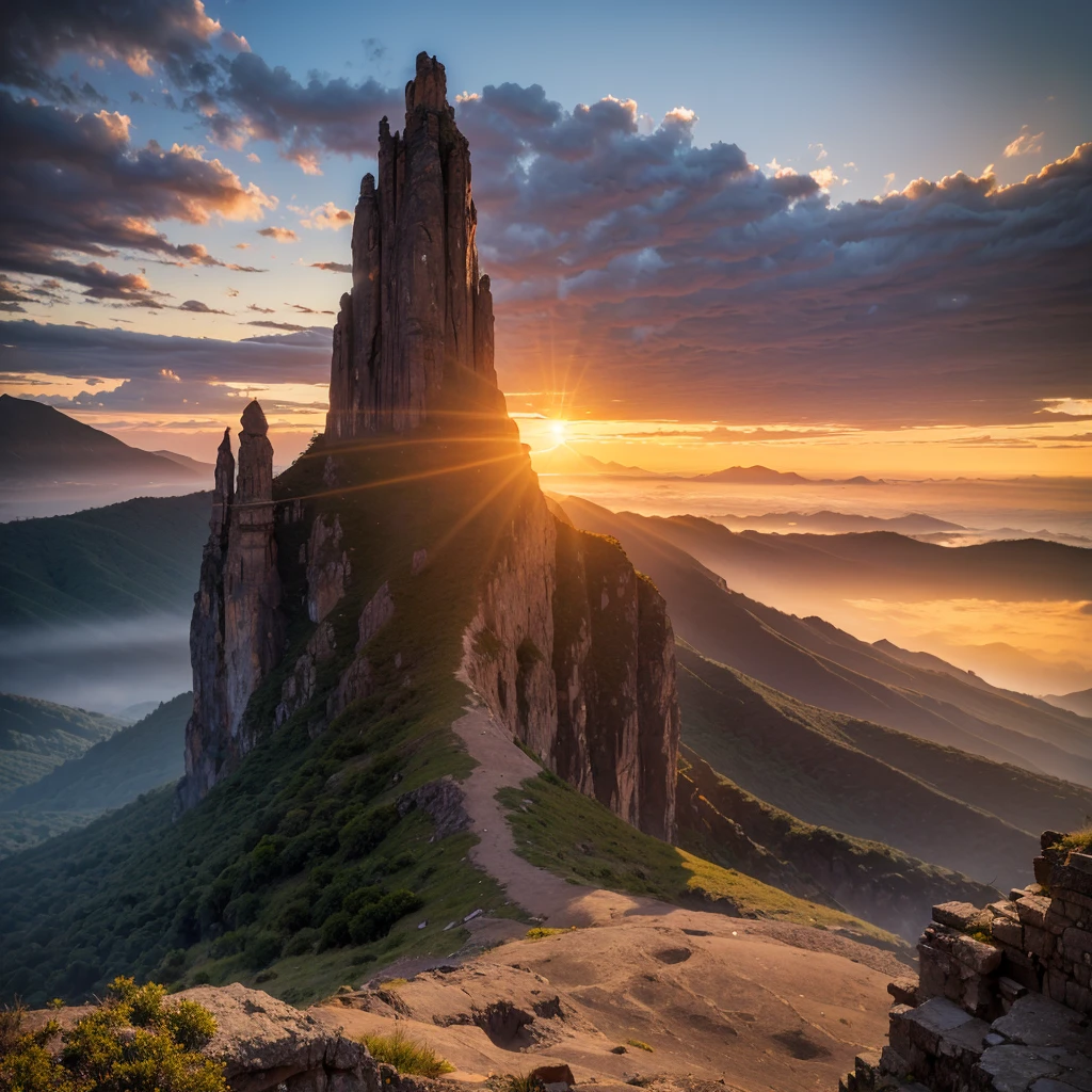 Highest image quality,fantasy,cliff,sunset