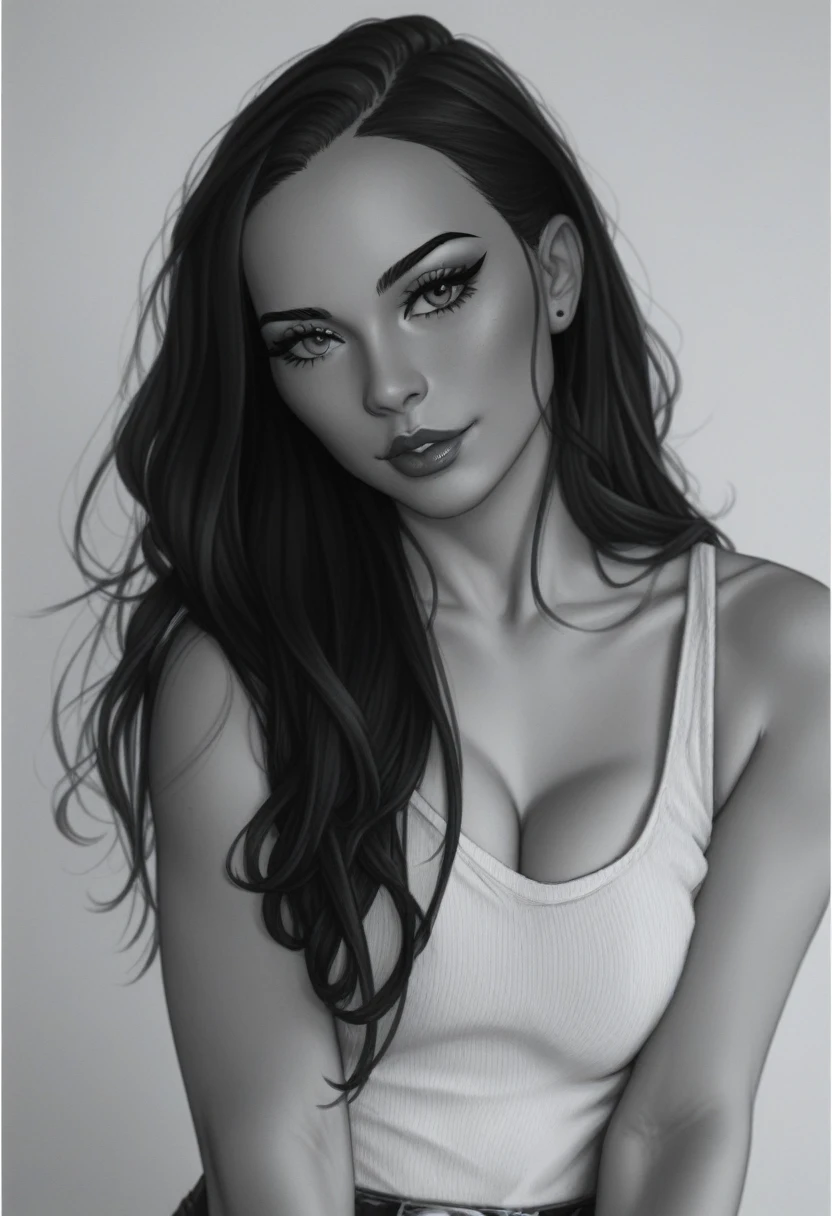 a black and white photo of a woman with long hair, kailee mandel, madison beer girl portrait, in black and white, b&w photo, a black and white photo, black and white portrait, halfbody headshot, inspired by Louisa Matthíasdóttir, uploaded, malika favre, 2 4 year old female model