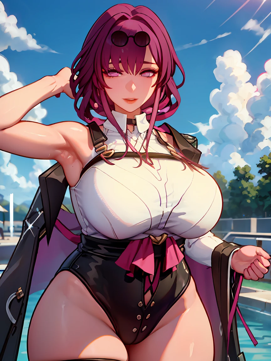 1 Girl、solo、Beautiful feces、thick thighs、Huge breasts、in a purple gradient bikini、in a swimming pool、clear eyes、(((ridiculously large breasts)))、(смехотворно Huge breasts:1.5)、((huge udder))、realistic students、extremely detailed eye、perfect anatomy、good anatomy、good compositions、armpit hair、sweating、mother、IFOM、thick thighs、Groin skin lubrication、Oily skin、red armpits、armpit sweat