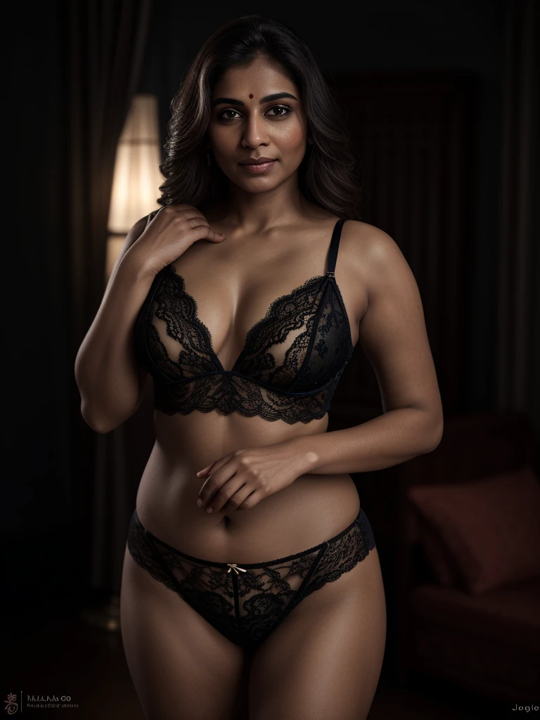 a beautiful indian aunty, intricate lace lingerie, seductive pose, soft lighting, photorealistic, 8k, highly detailed, dramatic chiaroscuro lighting, cinematic, elegant, sensual, romantic