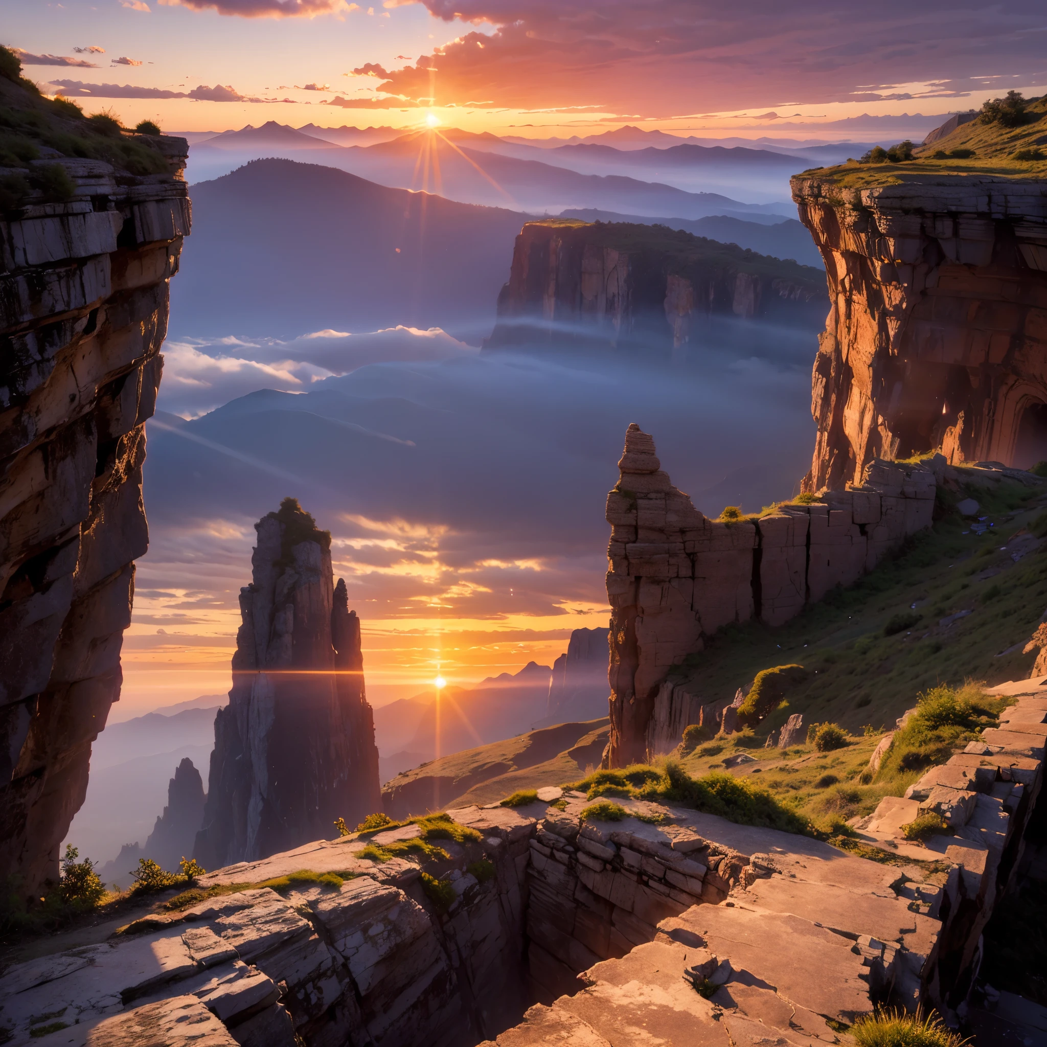 Highest image quality,fantasy,cliff,sunset