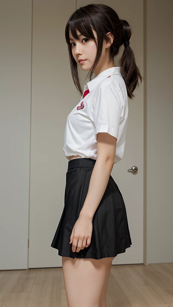 Anime girl in a very short skirt without yellow anime hair on both sides.