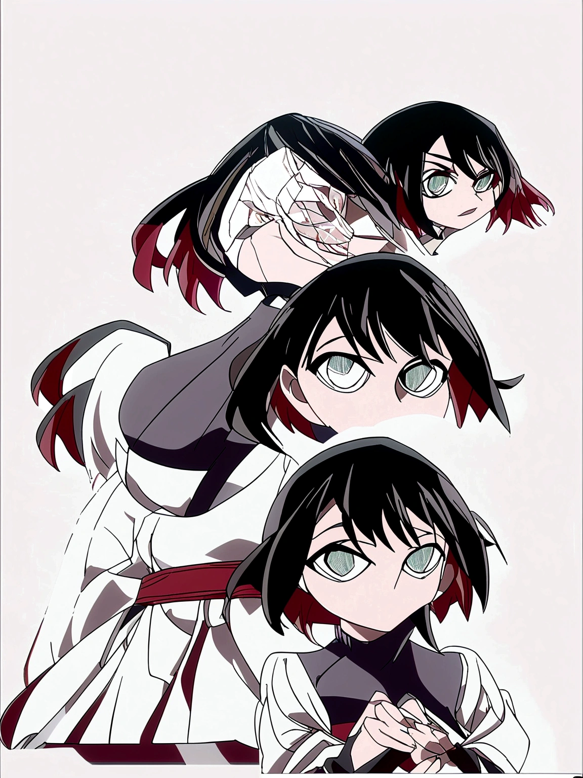 Estilo manga panel de Boku no hero, personaje masculino Hawks, cabello corto rubio ligeramente ondulado, ojos dorados con delineado, cejas pobladas, alas rojas, Jugando en la nieve con ,Girl with short black hair with crimson red tips. ojos verdes con pecas en sus mejillas. small and slim stature with few frontal attributes wearing a white tunic on top and a long skirt with two slits on her legs