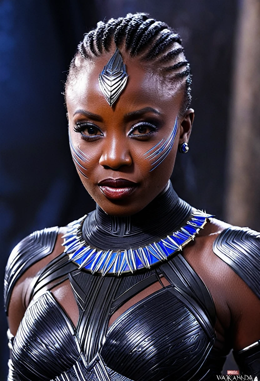 Extremely gorgeous Theresa Randle AS A WAKANDAN WARRIOR, sexy wakandan costumes, DETAILS, GOOD SKIN, highly detailed, skin pores, sharp focus, amazing details,