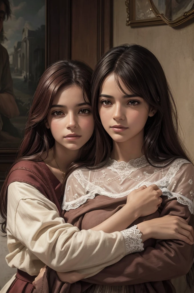 (best quality, Altas, master part:1.2),ultra-detalhado,(Realistic:1.37)
girl hugging an elderly man with love and empathy.
retrato, soft oil painting, pinceladas delicadas
brilhante, natural lighting fine lace details on Eleonora&#39;s white communion dress soft smile on Eleonora&#39;s face, radiating innocence gentle eyes with sparkling light carefully carved features on the elderly man&#39;s face, showing wisdom and experience subtle color palette, emphasizing the purity and serenity of the moment hauntingly beautiful atmosphere attention to the textures of the fabric, capturando a suavidade da roupa, nu
sombras e realces sutis, Enhance the depth and dimension of quality canvas painting, capturando cada detalhe intrincado
assinatura do artista, Agregando valor e autenticidade.