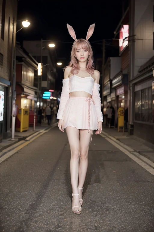 Cute y girl, Pink Hair, Bunny Girl, Long legs,High heel,Surreal, Detailed lighting, Japanese style, have