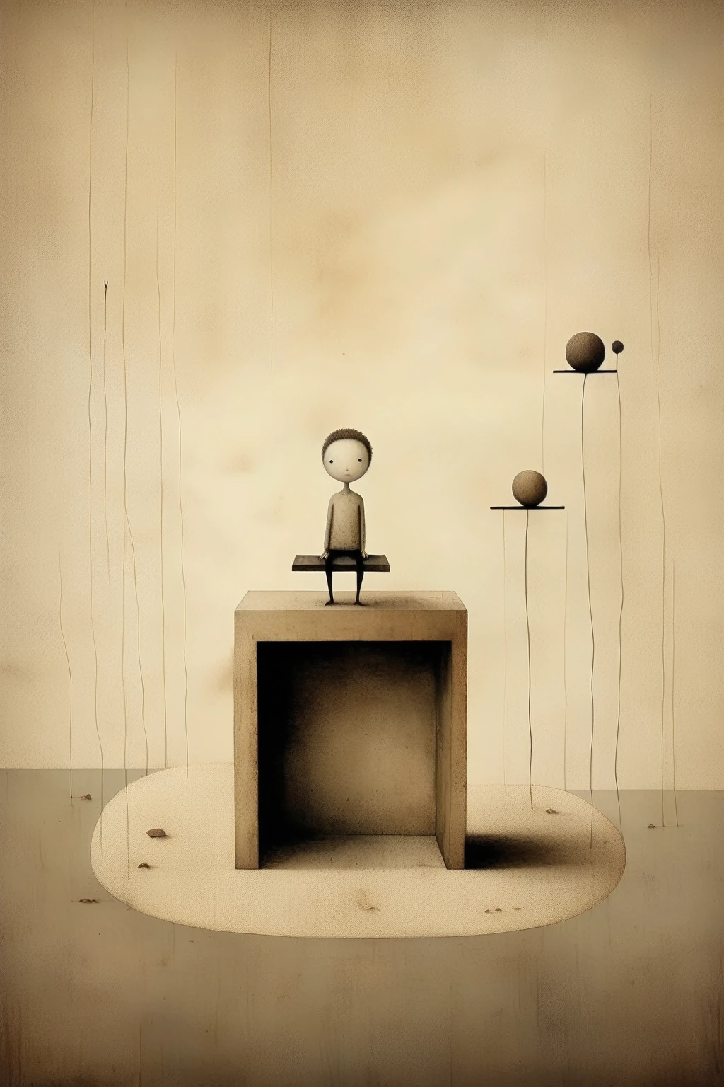 Gabriel Pacheco style - teenagng on the bed in a deep room, arte bbc2, ao estilo de Gabriel Pacheco, post-minimalist structures, conjuntos minimalistas, Gediminas Pranckevicius, marrom claro e preto, nature-inspired installations