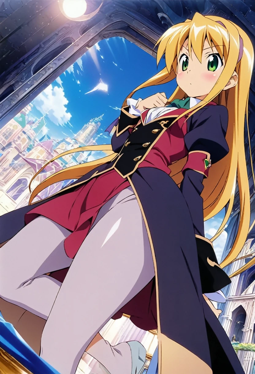 ((anime zero no tsukaima art, masterpiece, 4k, extreme quality)). 
The theme is magic high school.
The setting is the Academy of Magic, it is extremely detailed, full of different and varied students around the scene, it's daytime, the setting is giant and magic, the view of the scene is complete and far, without blurring. 
Disney's Rapunzel, only one, 16 years old, she is 170 centimeters tall, her shiny blond hair is 170 centimeters length and very very very long and touch her feet, wonderful face, green eyes, she wears a tiny Tristain's Academy of Magic uniform, She is very thin, flat breasts, thin waist, wide hips, big round ass, wonderful curves, shy behavior, shy pose, fullbody.
the atmosphere is hot.
Complete view of the scene.