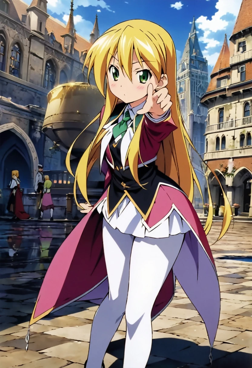 ((anime zero no tsukaima art, masterpiece, 4k, extreme quality)).
The theme is magic high school.
The setting is the Academy of Magic, it is extremely detailed, full of different and varied students around the scene, it's daytime, the setting is giant and magic, the view of the scene is complete and far, without blurring.
Disney's Rapunzel, only one, , she is 170 centimeters tall, her shiny blond hair is 170 centimeters length and very very very long and touch her feet, wonderful face, green eyes, she wears a tiny Tristain's Academy of Magic uniform, She is very thin, flat breasts, thin waist, wide hips, big round ass, wonderful curves, shy behavior, shy pose, fullbody.
the atmosphere is hot.
Complete view of the scene.
