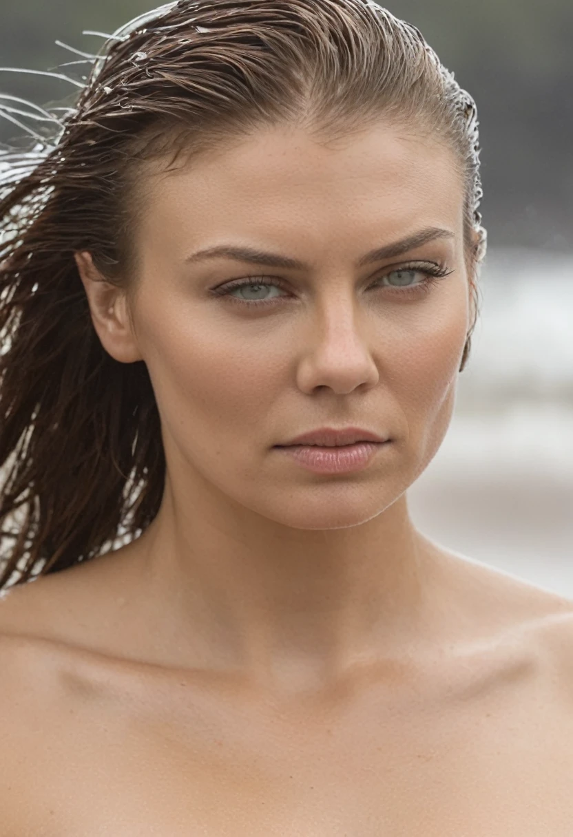  high quality  Erotic shot of  Lauren Cohan , celebrity erotic photograph   nude, topless, extremely long  hair , erotic photoshoot , fit muscular figure , exhausted look, rainy, wet, shiny sweaty skin, seductive expression , on beach, wet hair, dark atmosphere, erotic lighting , rosy white pale  skin tone , erect nipples , celebrity, female,  woman, hollywood actress, , erotic angle  , fleshy muscular woman  , ( natural lights, depth of field, insanely detailed skin texture, hyper detailed features )