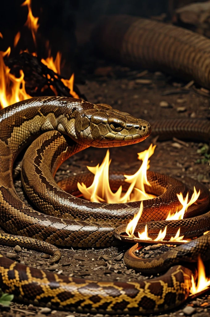 Gran Serpiente de fuego protegiendo un tesoro