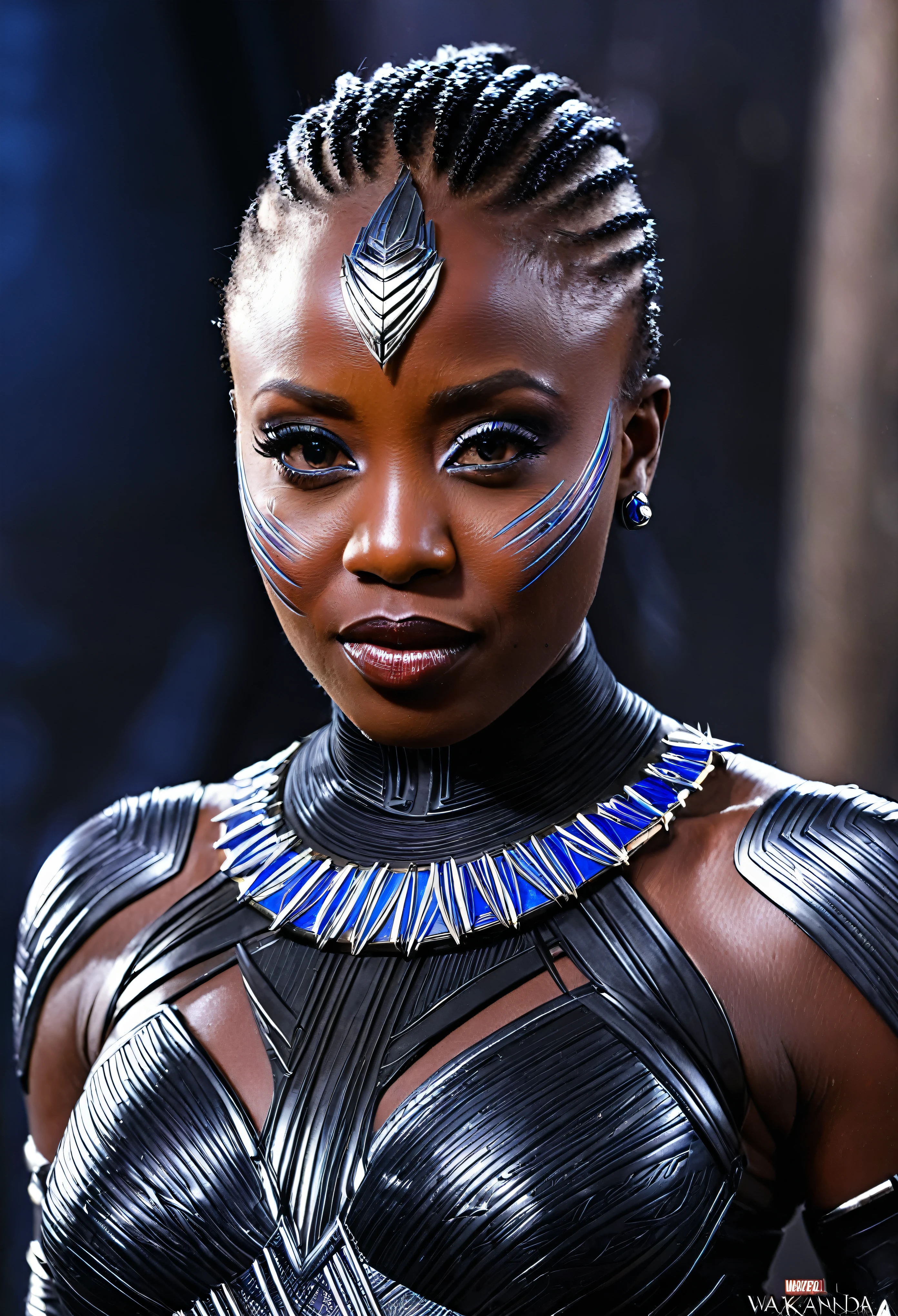 Extremely gorgeous Theresa Randle AS A WAKANDAN WARRIOR, sexy wakandan costumes, DETAILS, GOOD SKIN, highly detailed, skin pores, sharp focus, amazing details,