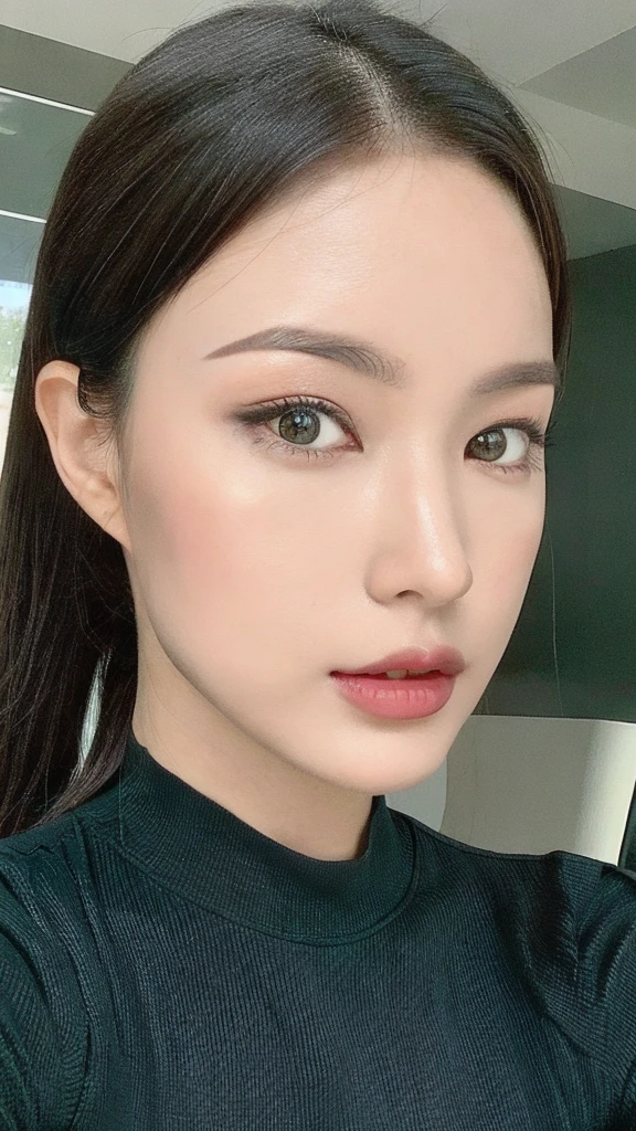 (realista, high resolution), 1 garota com um corpo perfeito, olhos super finos, cabelo preto comprido ponytail, biquini, peito grande, expor decote, olhos verdes, Asian face, corpo definido, full body