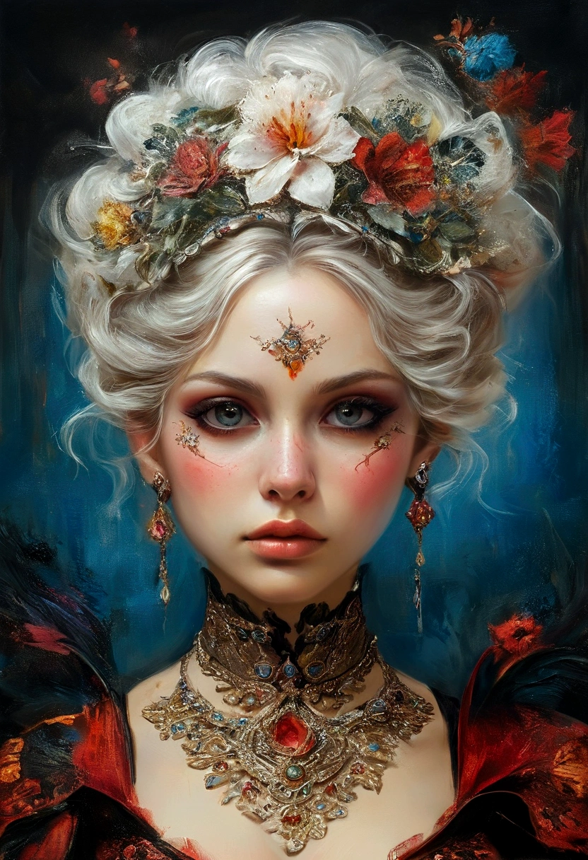 Escuro, profano, ser, astral, estilo olpntng assustador, vampiro, Mystic, rosto bonito perfeito com pele lisa com uma mascara nos olhos, Holding a scale, Retrato de Arte Conceitual de Greg Rutkowski, digite germe, Hyper-detailed and intricately detailed Gothic art in ArtStation's triadic colors, motor irreal, genial, detalhes intrincados, tela inicial, cores complementares, arte conceitual de fantasia, 8k resolution, masterpiece of gothic deviantart, oils, Acidentes vasculares cerebrais intensos, gotejamento de tinta, Escuro, profano, ser, astral, horripilante, cabelo curto