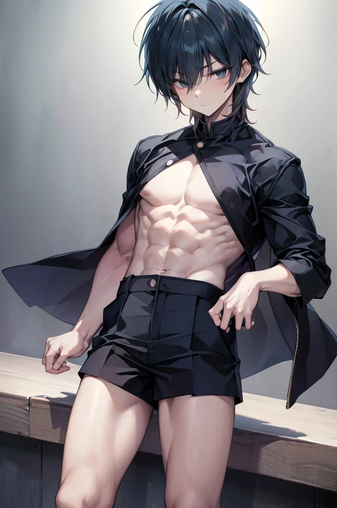 Ishimi, 1boy, shota, shota boy, young kid, bodybuilder shota, no nipples, barechested male, muscular shota, abs, muscular abs, muscular biceps, pectorals, muscular pectorals, looking at viewer, original, (masterpiece), (illustration), (extremely fine and beautiful), perfect detailed, photorealistic, (beautiful and clear background:1.25), (depth of field:0.7)