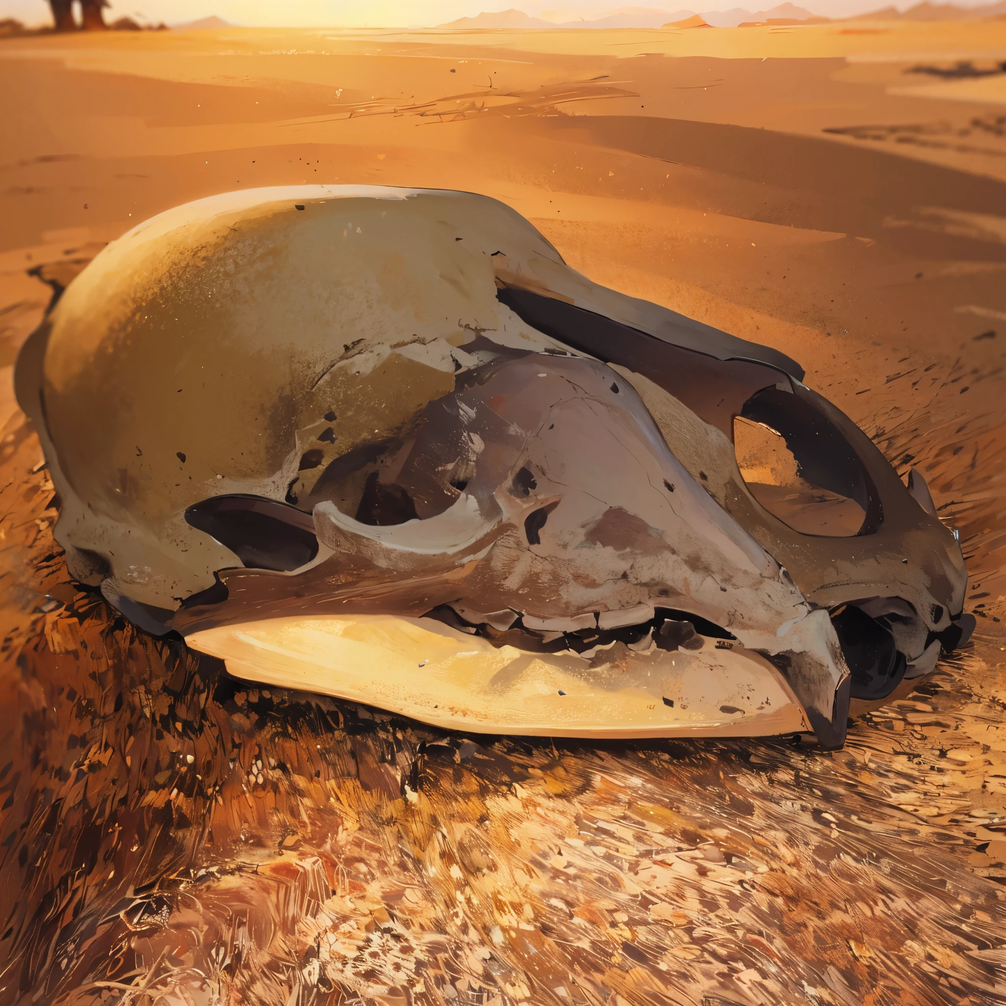 animal skull, dead animal, in the middle of savana, just regular animal skull,