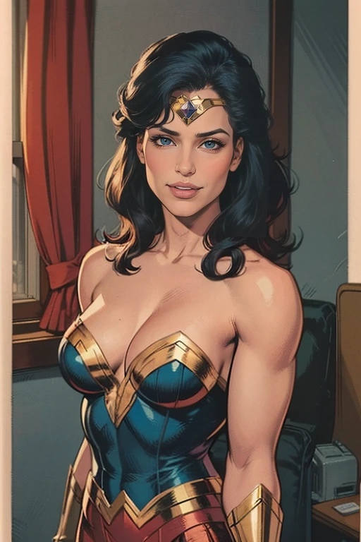 photo of beautiful (EPL4rs3nTh0mps0n:0.99), a wonderwoman in ( colorful, abstract background :1.1), perfect hair, wearing wonderwoman costume, bare breasts,modelshoot style, (extremely detailed CG unity 8k wallpaper), professional majestic (photography by lee friedlander  :1.1), ( Kodak Smile 10MP Digital Camera ), 24mm, exposure blend, hdr, faded, extremely intricate, High Detail, Sharp focus, dramatic, soft cinematic light, (looking at viewer), (detailed pupils), cute smile, 24mm, 4k textures, soft cinematic light, adobe lightroom, photolab, elegant, ((((cinematic look)))), soothing tones, insane details, hyperdetailed, low contrast, ("I've got a bad feeling about this.":1.1), ( Pretty preppy :1.2 )