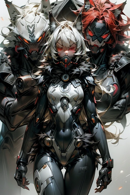 masutepiece, Hyper realistic, 8K, werewolf woman、The face is human、(((Wolf in the face)))、(((Black bodysuit)))、((Slender body))、((tall male))、(((the whole body is covered with fur,,,,,))),、nails are long、