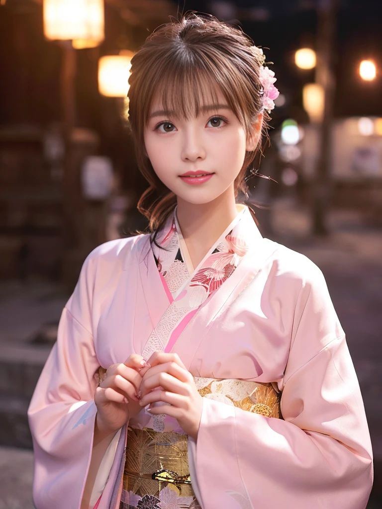 White kimono、Pink Japanese pattern、(Long-sleeved kimono:1.5)、or、(Top Grade)、1 female、、Esbian all over、Black-haired、Tie your hair back、(Realistic:1.7)、((Best image quality))、Absurd、(超A high resolution)、(Photoreal:1.6)、Photoreal、Octane Rendering、(超Realistic:1.2)、(Realistic face:1.2)、(8k)、(4K)、(masterpiece)、(Realistic skin texture)、(Awareness-raising、Cinema Lighting、wall-)、(Beautiful Eyes:1.2)、((((Perfect Face))))、(A cute face like an idol:1.2)、( Are standing)、shrine、The bird is ready、(January)、A cute face with attention to detail、True Beauty、Laughter、